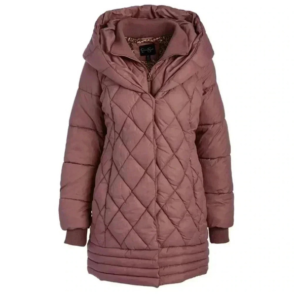 🆕Jessica Simpson Dusty Pink Quilted Puffer Long Coat M🆕 - Picture 2 of 16